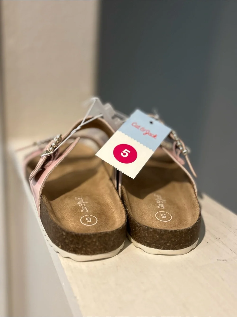 Kids' Drew Footbed Sandals Pink Pearls - Cat & Jack - Big Girl Youth Size 5 NEW